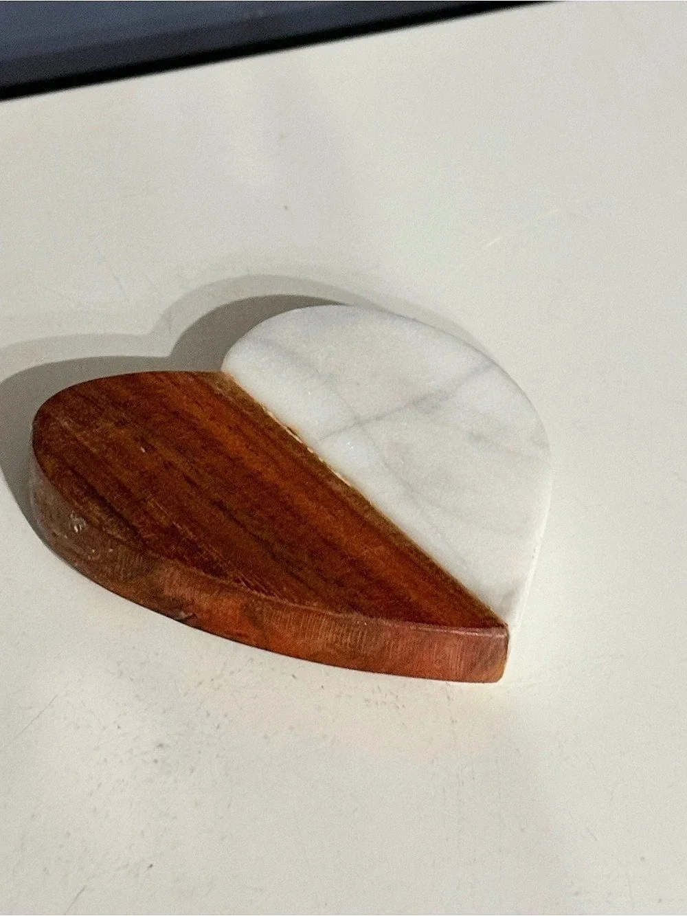 Heart-Shaped Wood & Marble Coasters Set of 4 made in India